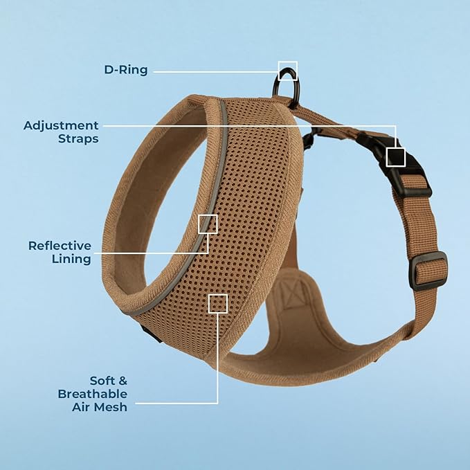 Best Pet Supplies Voyager Mesh Dog Breathable Harness Reflective Stitching, All Weather Adjustable for Walking Training, or Running - Heavy Duty & Durable, 220 Style (Beige), M