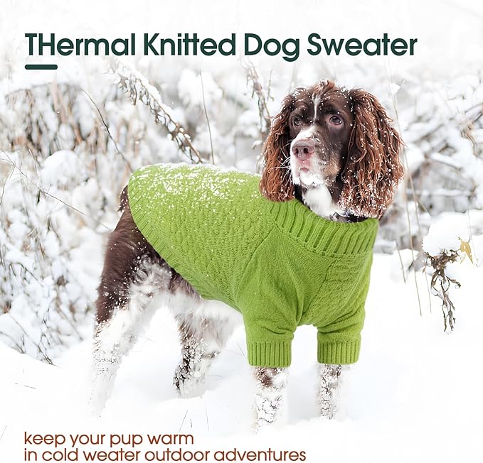 Kuoser Dog Sweater Thick Warm Puppy Turtleneck Sweaters, Cold Weather Cable Knitwear Soft Dog Sweaters for Small Dogs Girl Boy, Solid Pet Pullover Sweater Winter Fall Clothes, Green S