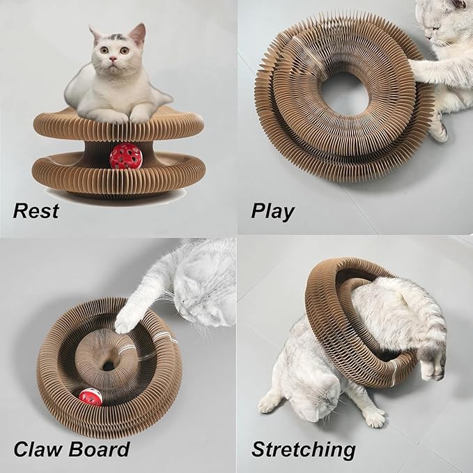 Kitty Kurl Cat Toy,Magic Organ Cat Toy,Magic Organ Cats Scratcher Board,Foldable Recyclable Accordion Toys with Ball for Indoor Cats Playing(2pc)