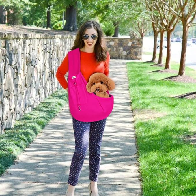 FDJASGY Small Pet Sling Carrier-Hands Free Reversible Pet Papoose Bag Tote Bag with a Pocket Safety Belt Dog Cat for Outdoor Travel Rose Red