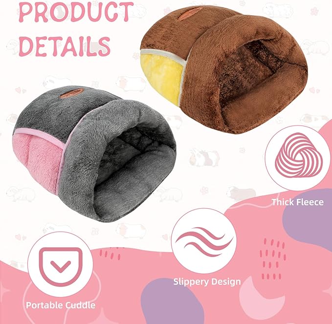 YUEPET 2 Pack Guinea Pig Hideout Portable Guinea Pig Pocket Bedding Cozy Cuddle Sack Snuggle Bag Bunny Bed for Small Animals Hamster Ferret Hedgehog Chinchilla Rabbit Cage Accessories (Grey+Brown)