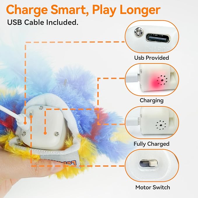 Cat Toys Flapping Bird(Cannot Fly), Electric Simulated Chirping Bird Interactive Kitten Toy with Flappy Wings, Rechargeable Touch Activated Toy with Catnip and Feather for Indoor Cats- Bule