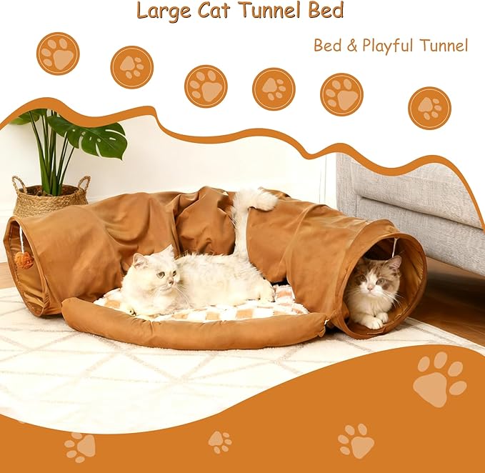 Large Cat Tunnel Bed for Indoor Cats, Peekaboo Cat Cave with Detachable & Washable Design, Scratch-Resistant Donut Bed for Multiple & Large Cats (Rainbow Colors)