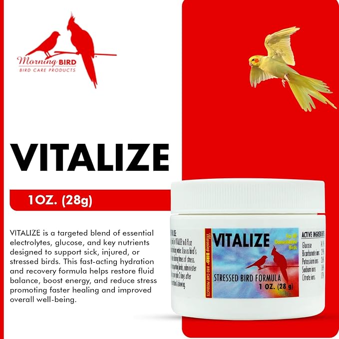 Morning Bird Vitalize for Birds 1 Oz – Stress Relief & Dehydration Supplement – Supports Hydration, Energy, Balance & Muscle Recovery – Easy Water-Soluble Supplement for All Bird Species.