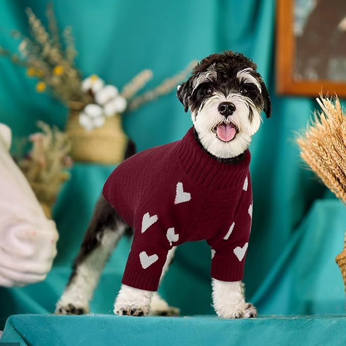 Kuoser Dog Sweater,Thermal Knitted Large Dog Sweaters,Turtleneck Thick Pet Holiday Sweater Dogs Christmas Outfit,Cold Weather Pet Winter Clothes Doggie Knitwear Girl Boy for Fall Xmas,Red L