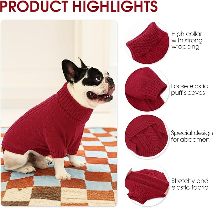 SAWMONG Dog Sweater for Large Dogs, Turtleneck Knitted Pullover Sweater Sweatshirt, Classic Winter Warm Pet Sweater for Boy Girl Cat Sweater (Red, XL)