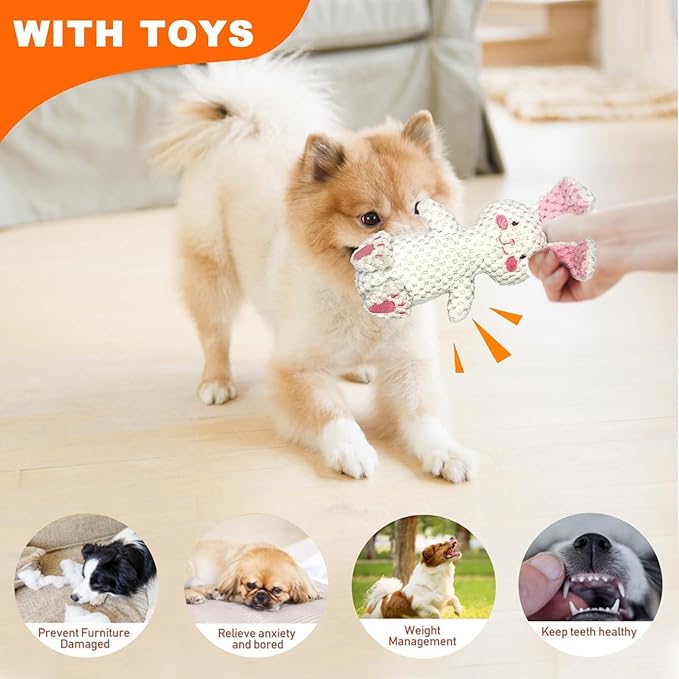 3 Pack Interactive Tough Plush Dog Toy with Squeaker - Durable Chew Toy Dogs - Great for Playtime, Training & Mental Stimulation