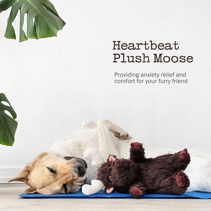 Moose Heart Beat Dog Toy for Puppy - Soft Plush Stuffed Animal Dog Pal with Heartbeat for Puppy Small Medium Large Breed, Ideal for Comfort & Anxiety Relief - Small