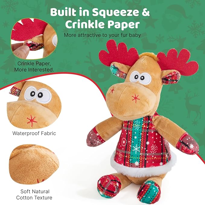 Christmas Squeaky Dog Toys Tug of War Dog Plush Toy for Large Breed Interactive Dog Chew Toys for Puppies Small and Large Dogs Training and Reduce Boredom