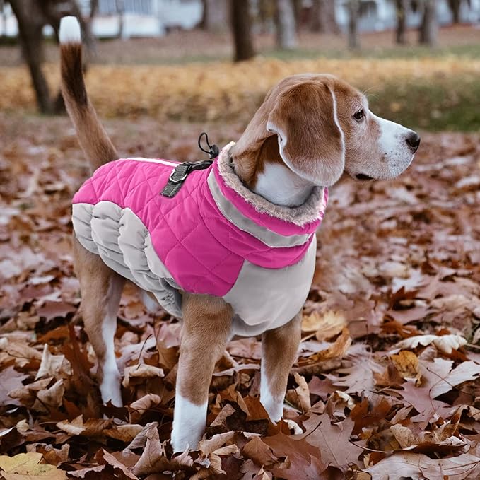 Lelepet Dog Coat Warm Dog Winter Coat Waterproof Dogs Jacket with Harness Built in Reflective Pet Fleece Vest Zip-Up Cold Weather Coats for Large Dogs Turtleneck & Windproof Coats Boston Terrier L