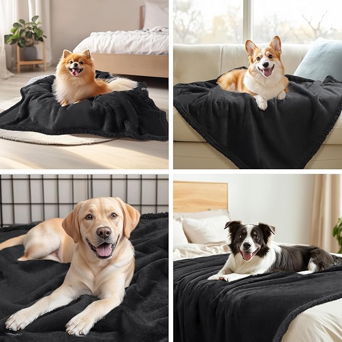 Luciphia Waterproof Bed Blanket Washable,Soft Sherpa Fleece Puppy Reversible Throw Blankets for Small Dog Cat, Furniture Cover Protector Couch Bed from Liquid Pee and Pet Fur, Black, 40" x 28"