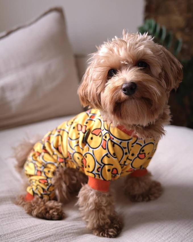 Fitwarm Funny Duck Dog Pajamas, Dog Winter Clothes for Small Dogs Girl, Lightweight Velvet Pet Jumpsuit, Cat Onesie, Yellow, XL