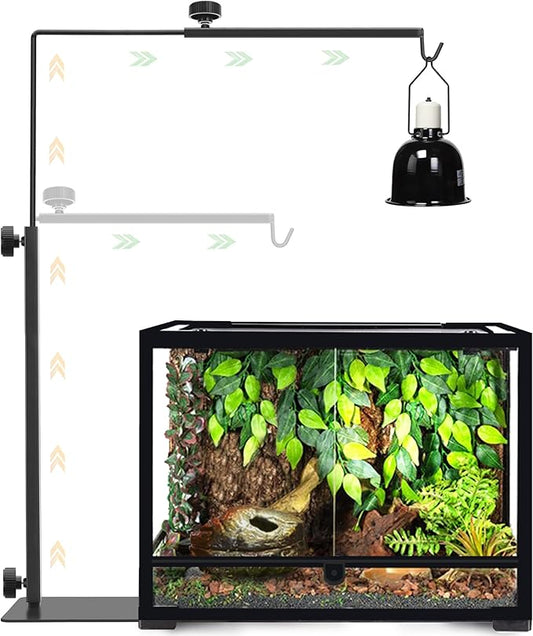 Reptile Domes Stand, Adjustable 16-27 Inch Heat Lamp Stand Fixture for Terrarium, Metal Black Basking Lamp Holder