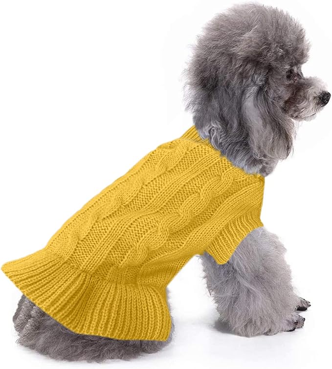 CHBORCHICEN Small Dog Sweaters Knitted Pet Cat Warm Dog Sweatshirt Winter Clothes Kitten Puppy Sweater (S, Dress-Yellow)