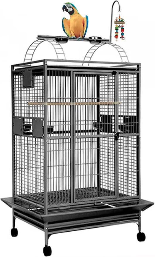 Extra Large Elegant and Durable Wrought Iron Play Top Bird Parrot Cage for African Grey Small Quaker Amazon Parrot Cockatiel Sun Parakeet Green Cheek Conure Dove Cockatoo Rolling Stand