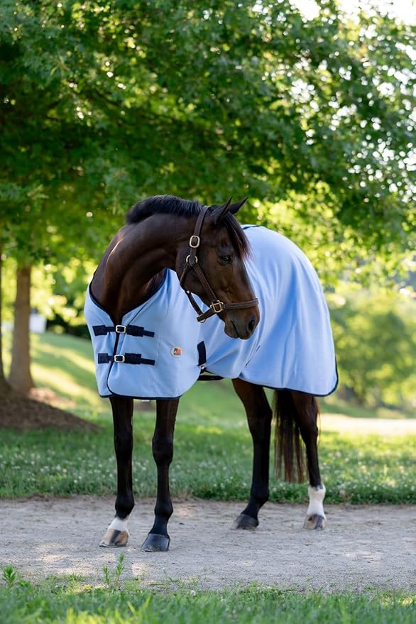Miller's Standard Neck Fleece Cooler for Horses -Powder Blue with Navy Trim -81