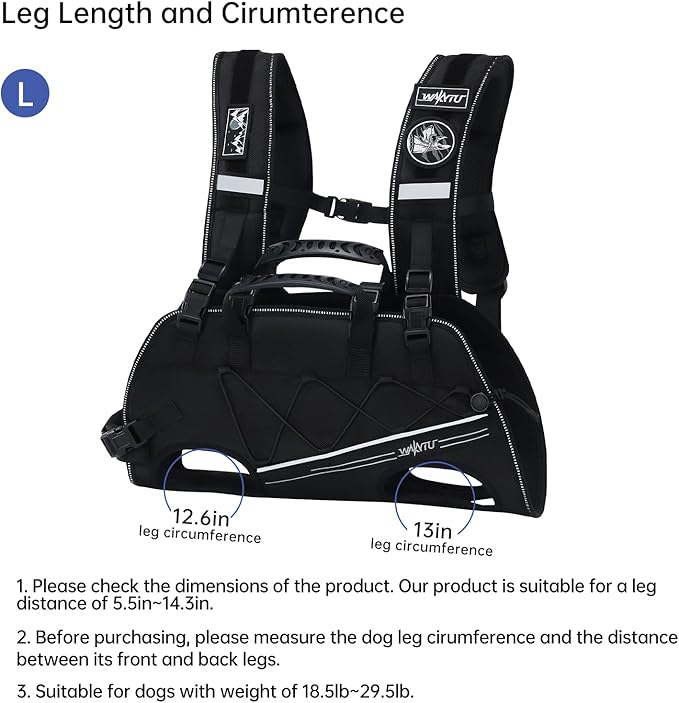 Dog Backpack Carrier for Small Dogs,Dog Lift Harness,Adjustable Padded Breathable Straps for Dogs, Disabled, Joint Injuries, Arthritis,L(18.5-29.5LBS)