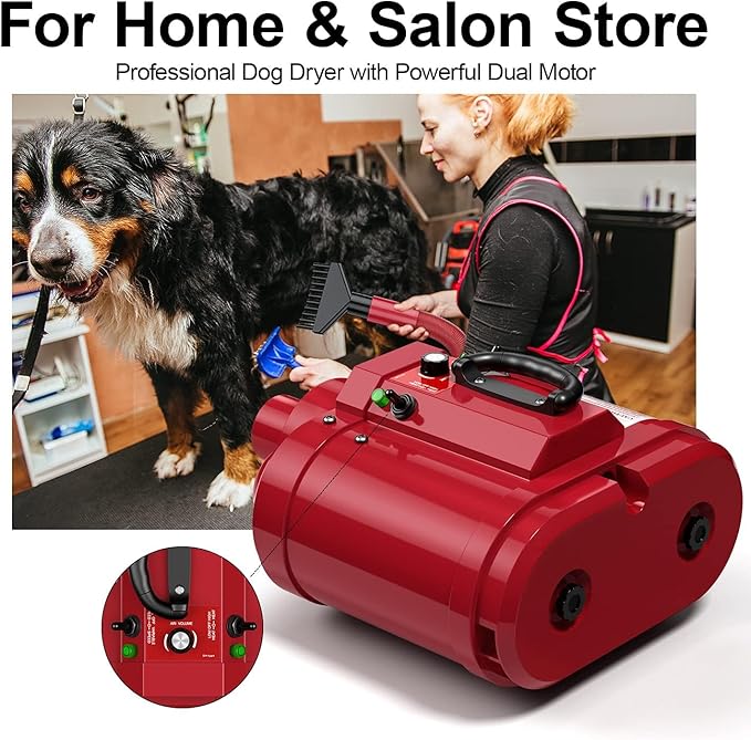 PetLife Dog Dryer for Large Dogs, Dual Motor 5.0 HP Variable Speed Dog Hair Dryer, Professional Force Dog Dryer Dog Grooming Dryer Blower with Heater