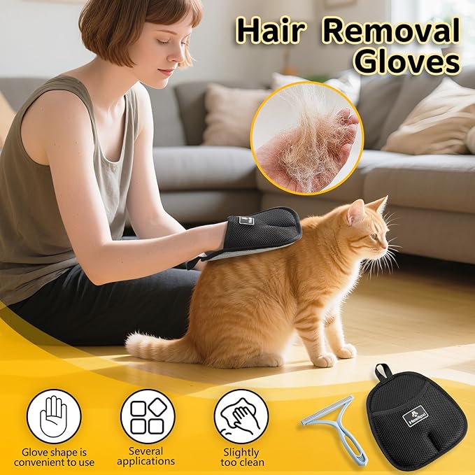 Gloves Pet Hair Removal, Pet Hair Remover Glove, Washable Reusable Dogs Cats Hair Gloves for Furniture Bed Sheets Couch Clothes Carpet Car