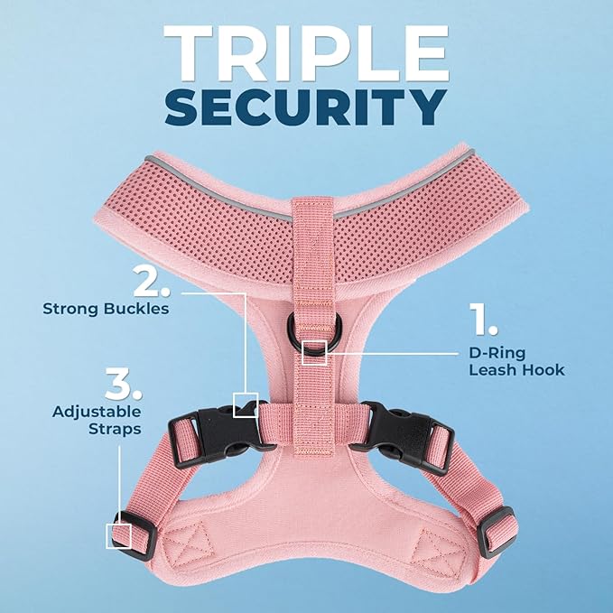 Best Pet Supplies Voyager Mesh Dog Breathable Harness Reflective Stitching, All Weather Adjustable for Walking Training, or Running - Heavy Duty & Durable, 220 Style (Pink), XL