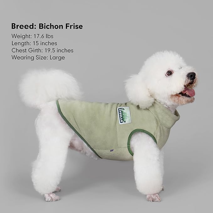 cyeollo Fleece Dog Sweater, Turtleneck Dog Sweatshirt Stretchy Pullover Fleece Vest Warm Winter Fall Clothes for Small Dogs Boy Pet Apparel, Green L