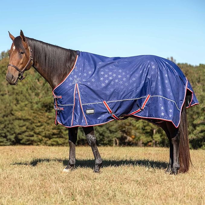 Jeffers Poplar Head 600 Denier Turnout Sheet for Horses, 0g Polyfill, 81"- Waterproof Lightweight Horse Blanket, Adjustable Chest Belly Straps, Tail Flap, Stable Blanket, Navy Color - Allegiance