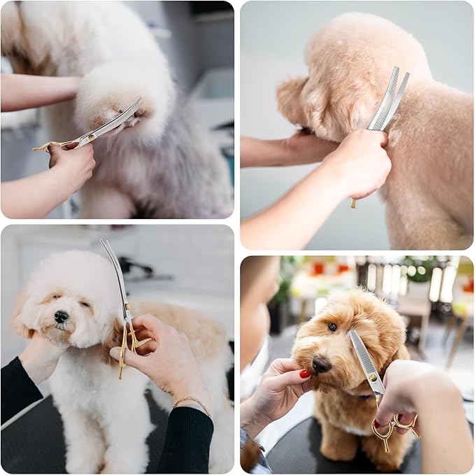Curved Thinning Shears Professional Dog Curved 7.5 in Thinning Scissors Ergonomic Handle Design for thinning shears dogs Medium & Large Face and Paws