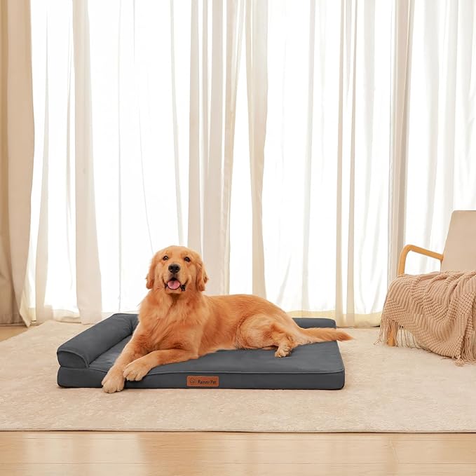 Orthopedic Dog Beds Large Sized Dog, Memory Foam Pet Bed for Large Dogs, Removable and Washable Microsuede Cover, TPU Waterproof Liner, Nonskid Bottom, 44x32x6 Inches, Dark Grey