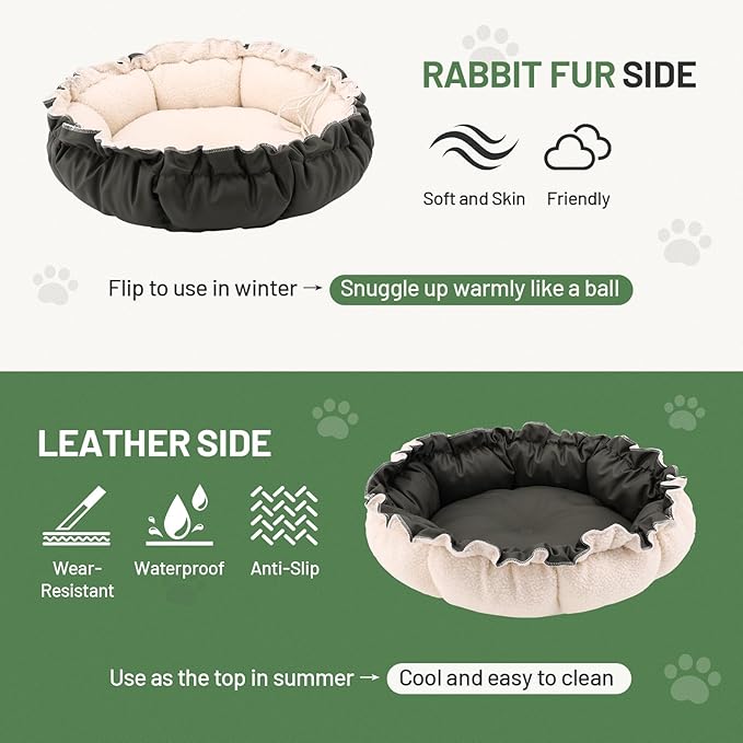 Cat Bed for Indoor Cats, 24.8 Inch Adjustable Small Dog Beds for Puppy & Kitty, Round Kitten Bed with Drawstring, Extra Soft & Machine Washable