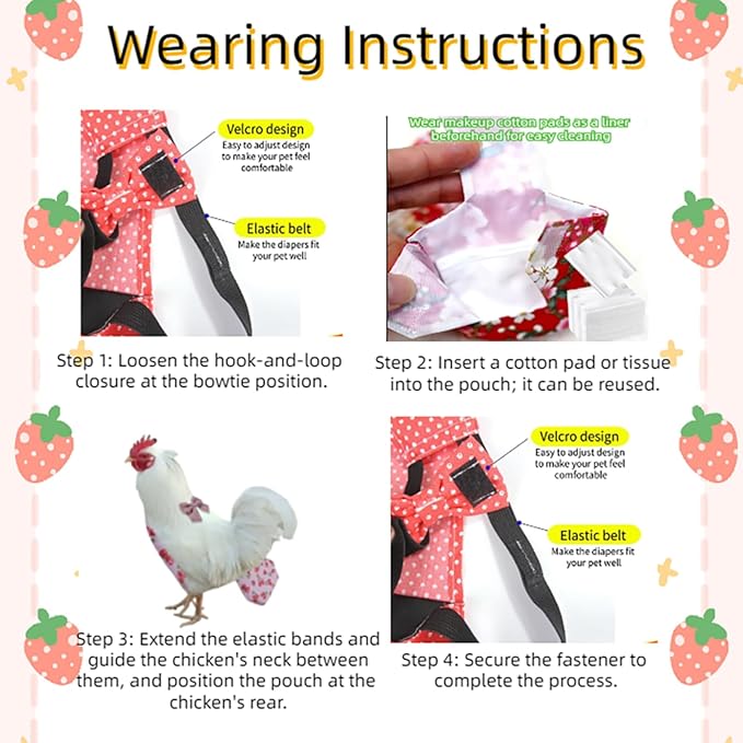 MANON ROSA Chicken Diapers Bantam Hens - Reusable 3-Piece Set with Bow Ties Poultry Nappies Washable Waterproof for Geese Pet Ducks Silkie (Floral L)