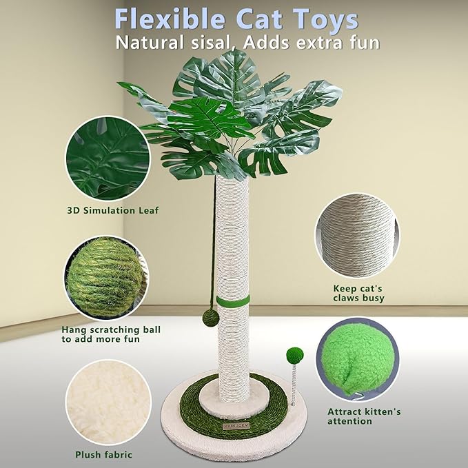 Go Pet Club 38" Tall Cat Scratching Post with Sisal Rope, Interactive Dangling Balls and Spring Ball