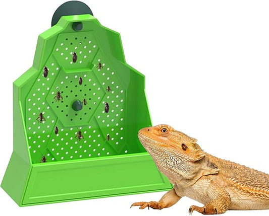 Reptile Tank Accessories, Wall-Mounted Plastic Feeder with Suction Cups, Dubia Roach & Cricket Food Bowl for Bearded Dragon, Gecko, Chameleon, Frog and Other Small Reptiles