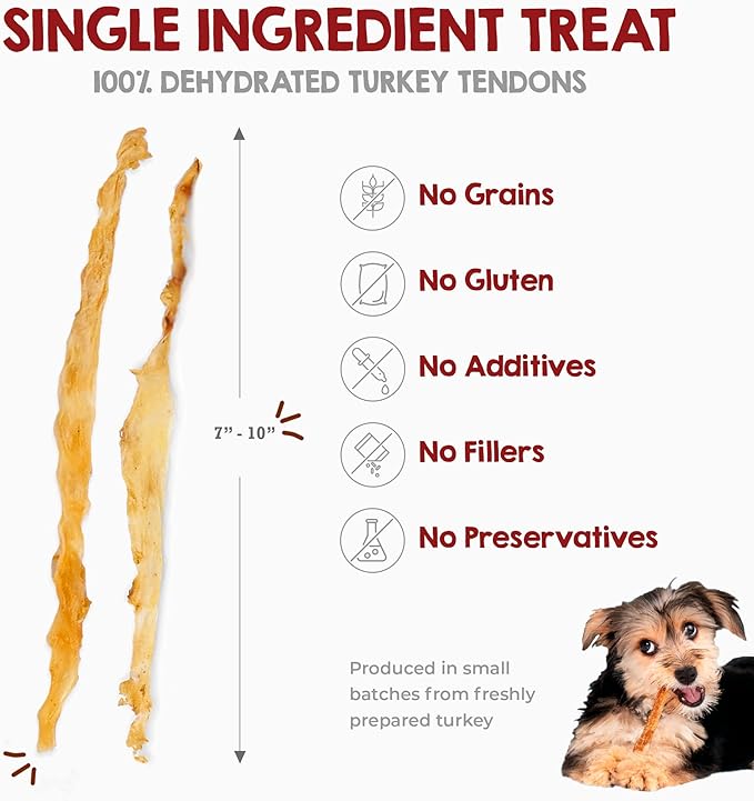 Riley's Turkey Tendons for Dogs Made in The USA & Sourced in The USA - Single Ingredient Dog Treats - All Natural Turkey Tendon Chews for Dogs - 4 oz