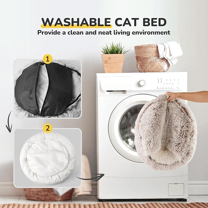 CATISM Large Cat Beds for Indoor Cats Dogs - Cat Bed Calming Nest, Self Warming Cat Bed Cave, Cozy Pod for Indoor Cat or Small Dog, Removable Washable Pet Cave with Non-Slip Bottom for Large Dogs