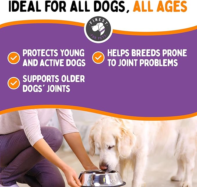 Finest For Pets Joint Repair Hip and Joint Chews for Dogs Glucosamine, Chondroitin, MSM, Omega 3 & Turmeric for Dog Joint Support, Mobility & Pain Relief - (120 Chicken Flavored Chews, Made in USA)