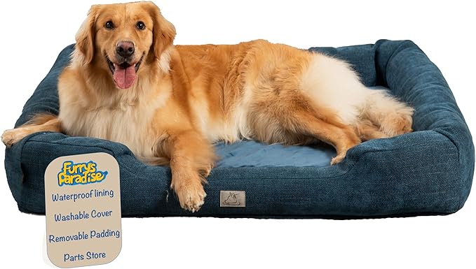 Furry's Paradise Foam Cuddler Pet Bed with Waterproof Liners, Reversible Cushion, Washable Cover, Recycled Fibers and Non-Slip Bottom. (Deeper Waters, Orthopedic Large)