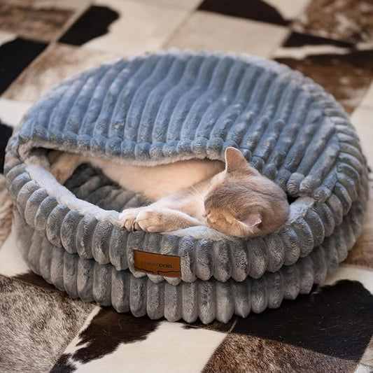 CHEERPALS Cat Bed for Indoor Cats, Washable Round Cat Bed Soft Fluffy Pet Bed for Kitty, Puppy and Small Dog(Dark Blue)