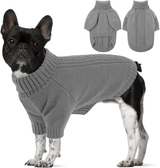 SAWMONG Dog Sweater for Large Dogs, Turtleneck Knitted Pullover Sweater Sweatshirt, Classic Winter Warm Pet Sweater for Boy Girl Pet Chihuahua, French Bulldog, Golden Retriever, Pug, Cat (Grey, L)