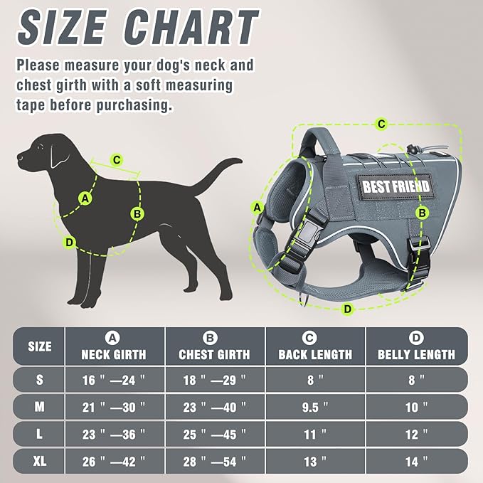 Tactical Dog Harness Small Sized Dog,No Pull Military Dog Vest with Handle,Reflective Heavy Duty Pet Harness for Walking Hiking Training Gray S
