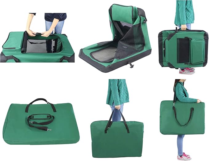 EliteField 3-Door Folding Soft Dog Crate with Carrying Bag and Fleece Bed (2 Year Warranty), Indoor & Outdoor Pet Home (24" L x 18" W x 21" H, Green)