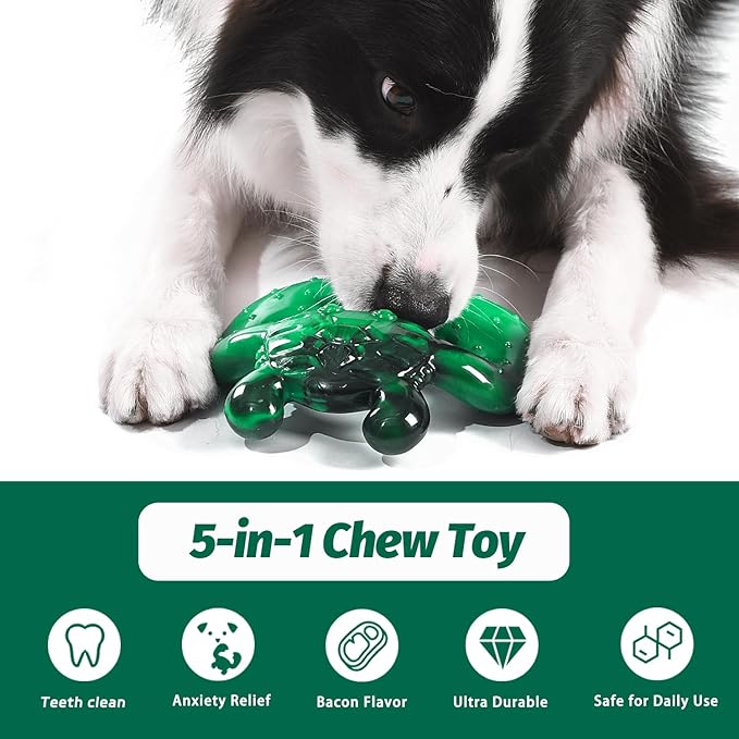 Indestructible Dog Chew Toy for Aggressive Chewers – Durable Nylon Crab Shape, Bacon Flavor, Treat Dispensing Chew Toy for Large Dogs, Teeth Cleaning & Anxiety Relief