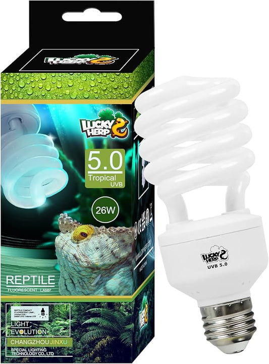 LUCKY HERP Reptile UVA UVB Light 5.0 26W Compact Fluorescent Tropical Terrarium Lamp