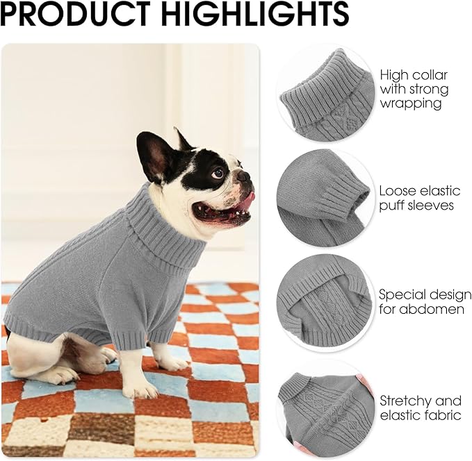 SAWMONG Dog Sweater for Large Dogs, Turtleneck Knitted Pullover Sweater Sweatshirt, Classic Winter Warm Pet Sweater for Boy Girl Pet Chihuahua, French Bulldog, Golden Retriever, Pug, Cat (Grey, XL)