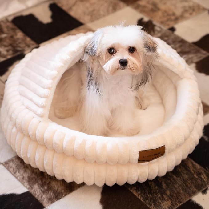 CHEERPALS Cat Bed for Indoor Cats, Washable Round Cat Bed Soft Fluffy Pet Bed for Kitty, Puppy and Small Dog(White)