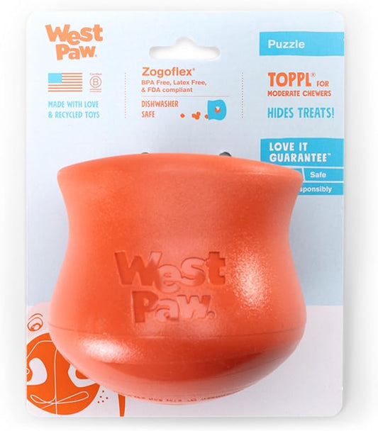 WEST PAW Toppl Durable Dog Treat Puzzle Toy for Medium to Large Dogs- Engaging Interactive Chew Toy for Mental Stimulation, Slow Feeding- 3/4 Cup Capacity - Cardinal Red, Large