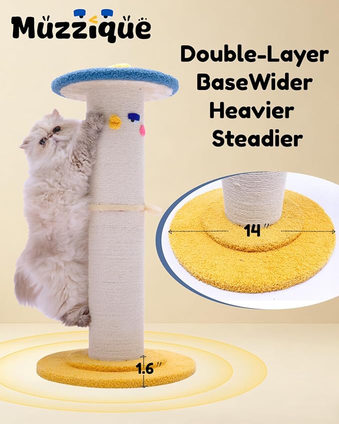 Cat Scratching Post, 31 in Tall Thicker Scratch Post w/Perch, Full Strectch for Indoor Cats, Adult/Kitten/Kitty Scratcher Sisal Rope, Large Play Toy Stand, Cute Adjustable Heights Furniture Protector