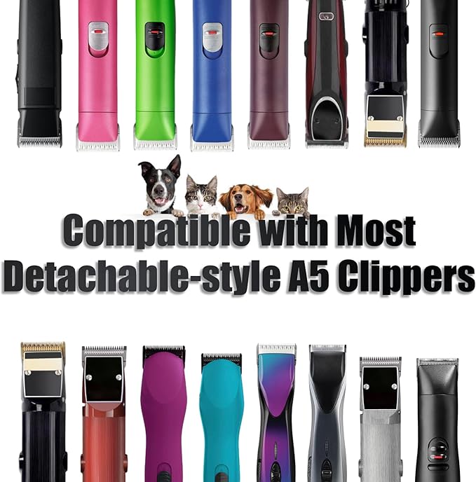 5 Pack Detachable Dog Grooming Steel Blades with Blade case Holder,Compatible with Andis,Oster A5,Wahl KM-10 Series,Cutting Length 1/16" to 1/2"(10+7FC+5FC+4FC+3-3/4FC-black)