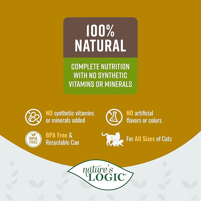 Nature's Logic Wet Cat Food - Feline Chicken Feast 95% Animal Ingredients - No Synthetic Vitamins, Minerals or Artificial Additives, 100% Natural, Grain-Free, Made in USA - Chicken (5.5 oz, 24 pack)
