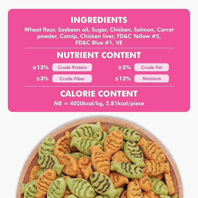Catnip Cat Treats, Chicken and Salmon Flavor Snacks, Training Crunchy Fish Shape Adult Cat Biscuits, 30 oz