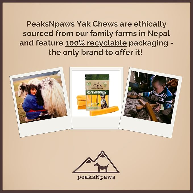 peaksNpaws Yak Cheese, High Protein, Himalayan Dogs Chews, Natural Dog Treats, Lactose Free, Long Lasting Dogs Treat for Aggressive Chewers Under 55 lbs 12 Large Chew Sticks